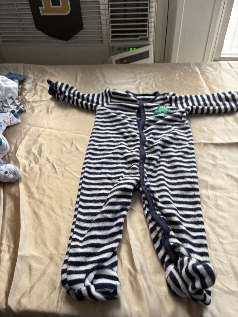 Navy & White Striped Footed One-Piece for Kids